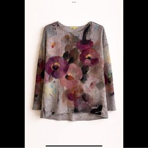 Trisha Tyler Floral Knit Sweater S Abstract Watercolor Pullover